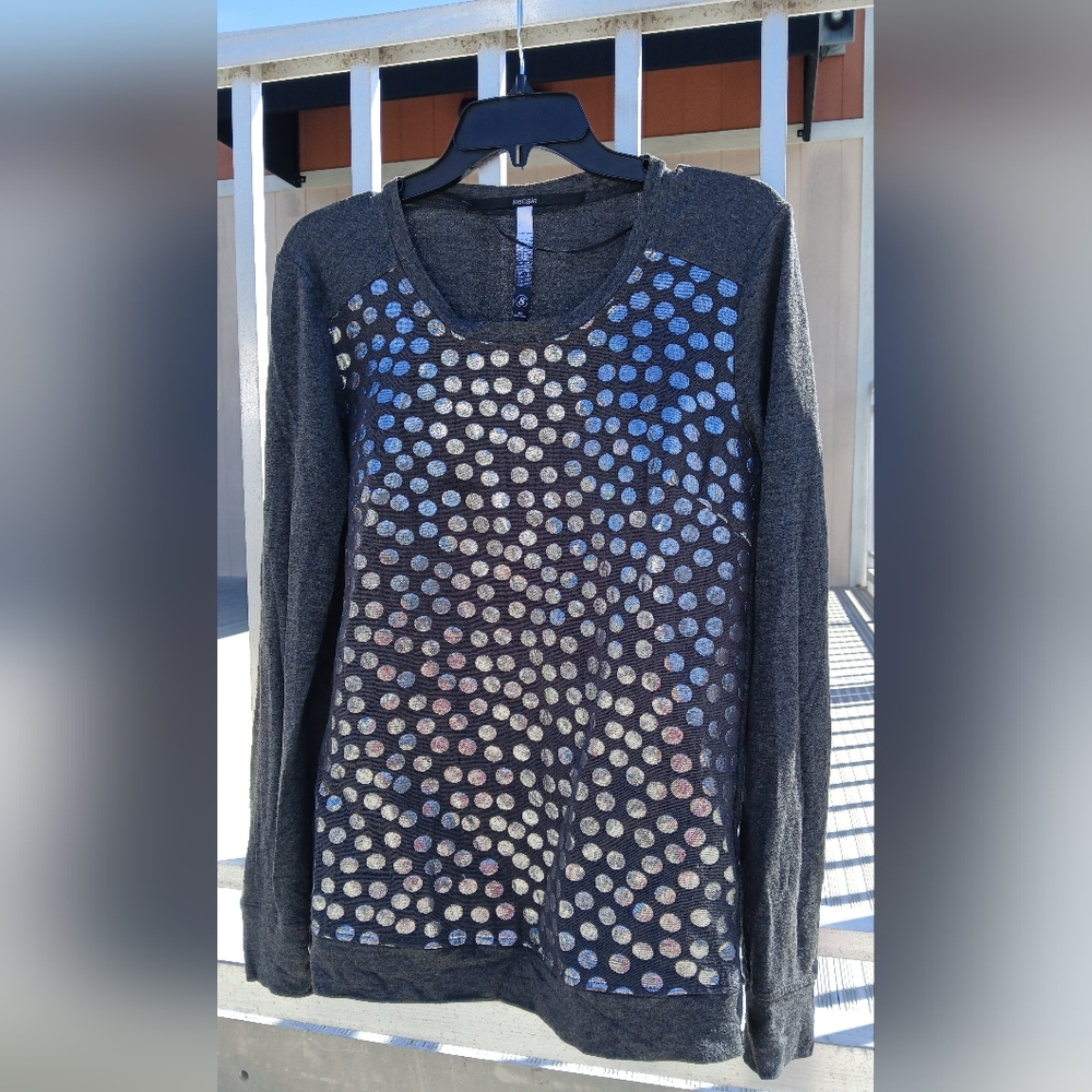 Kensie Silver Metallic Polka Dot Gray Longsleeve T-Shirt Size S